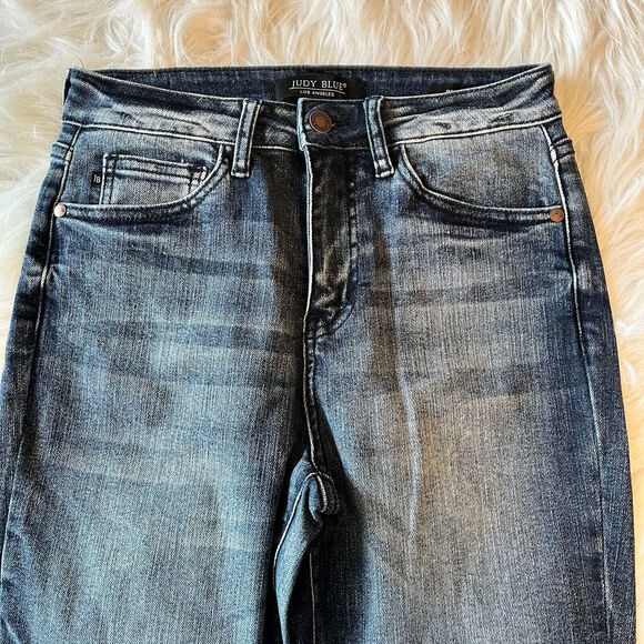 Judy Blue Jeans Womens 1/25 Blue Raw Hem Shelly High Rise Relaxed Fit Distressed - Picture 4 of 14